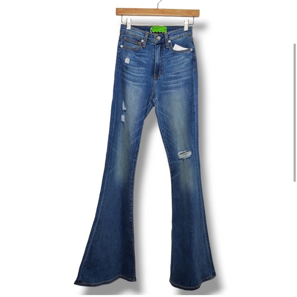 Free People x Sandrine Rose Distressed Super Flare Jeans Size 24 NWT High Rise - Picture 1 of 9